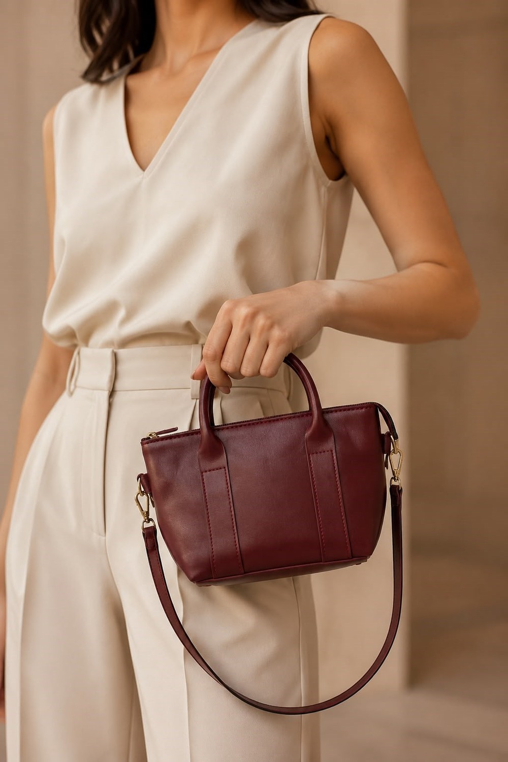 Kadın Mini Tote El ve Omuz Çantası Bordo