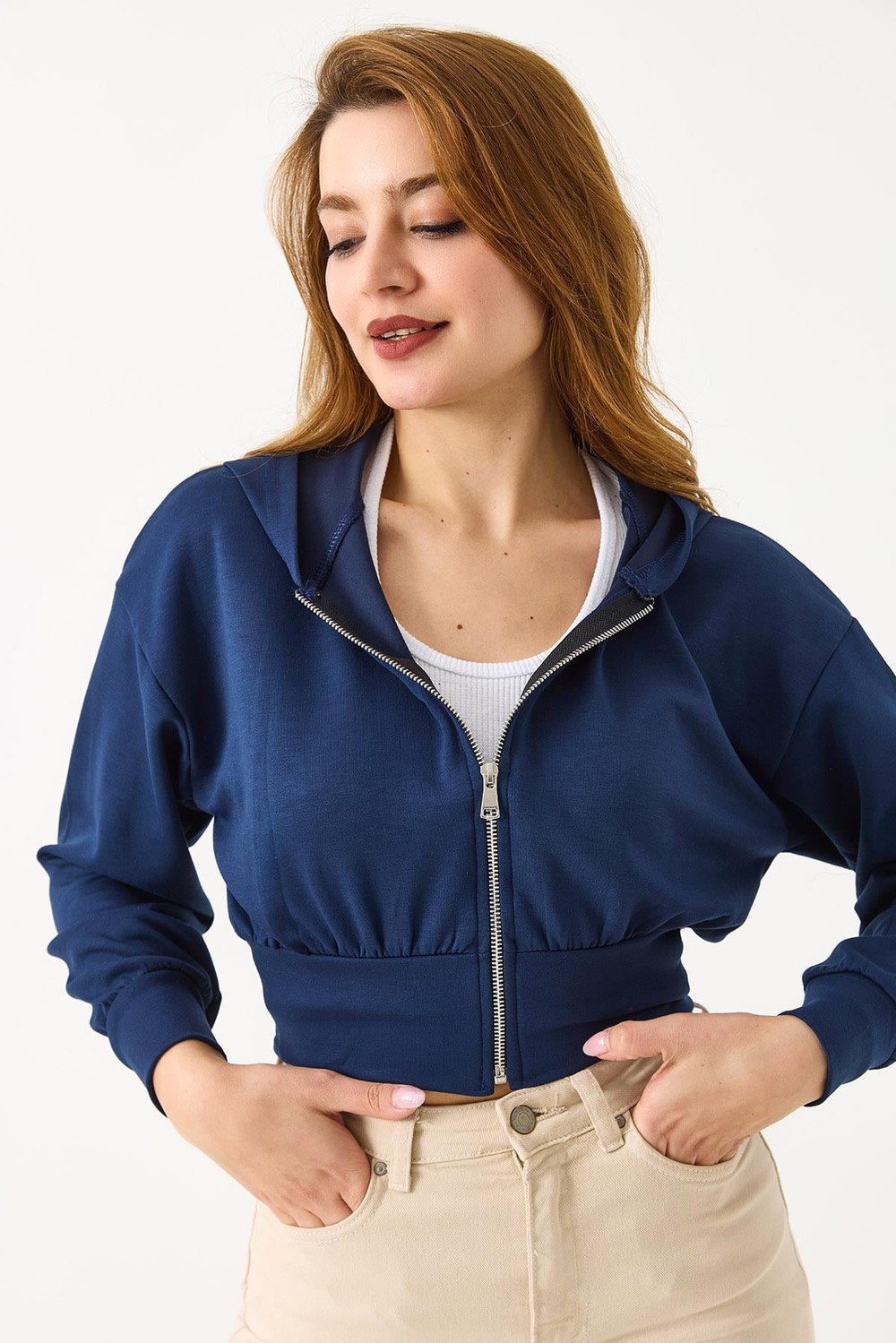 Kapişonlu Fermuarlı Modal Sweat Hırka Lacivert