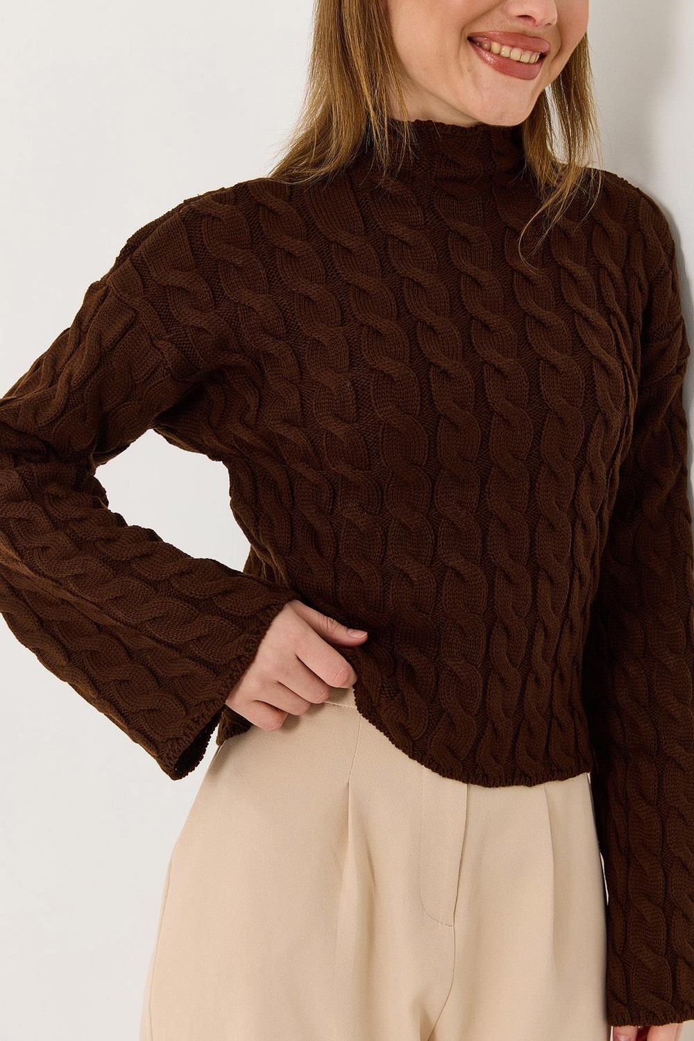 Kadın Balıkçı Yaka Örme Triko Kazak