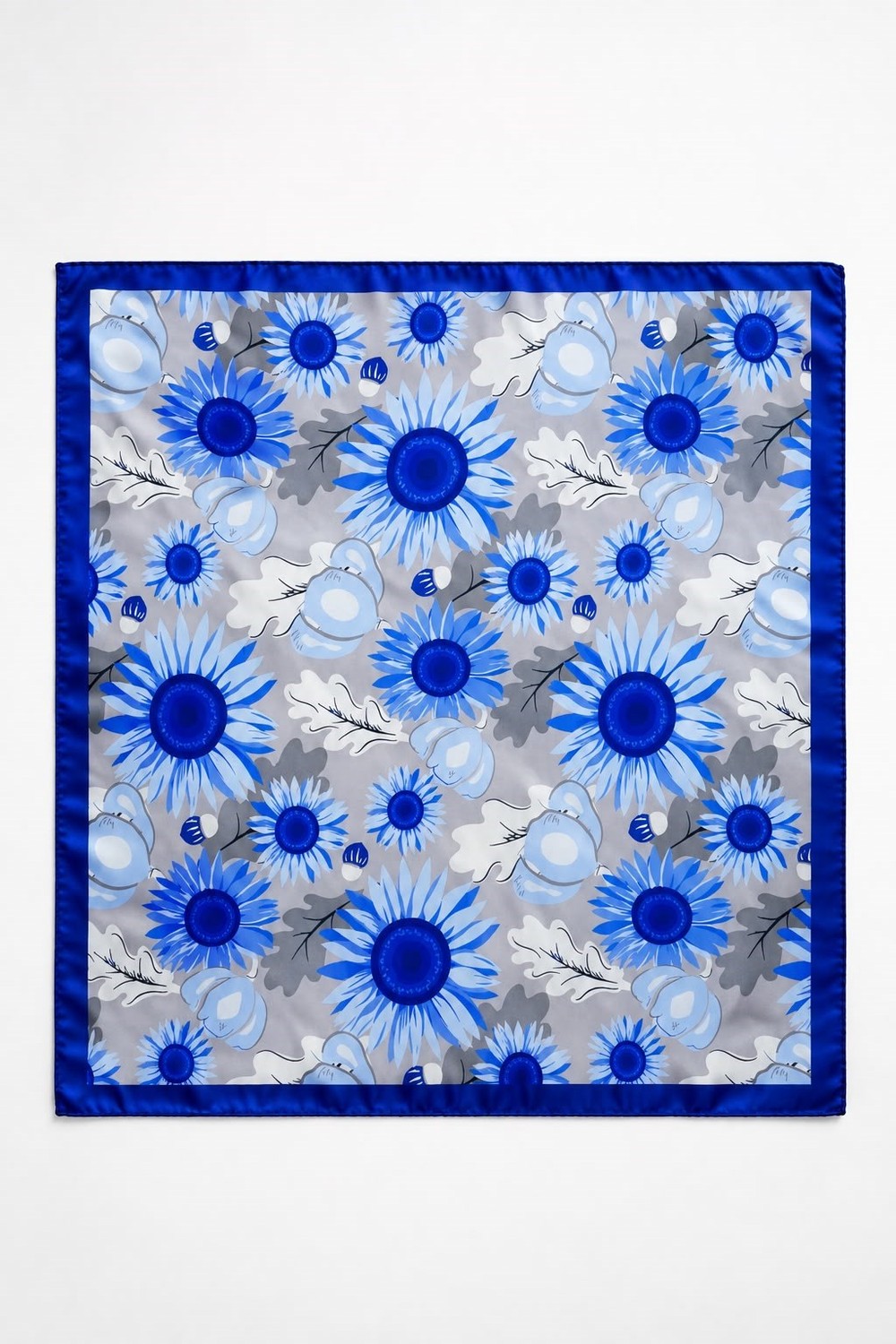 Kadın 45X45 Ölçülü Çiçek Desenli Fular Mavi