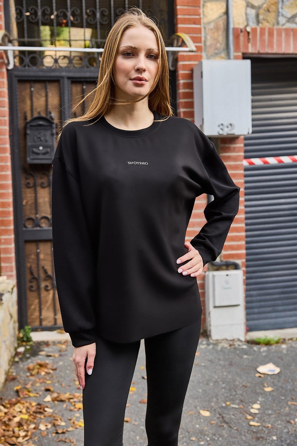 Kadın Modall Kumaş Yazı Baskılı Siyah Sweat