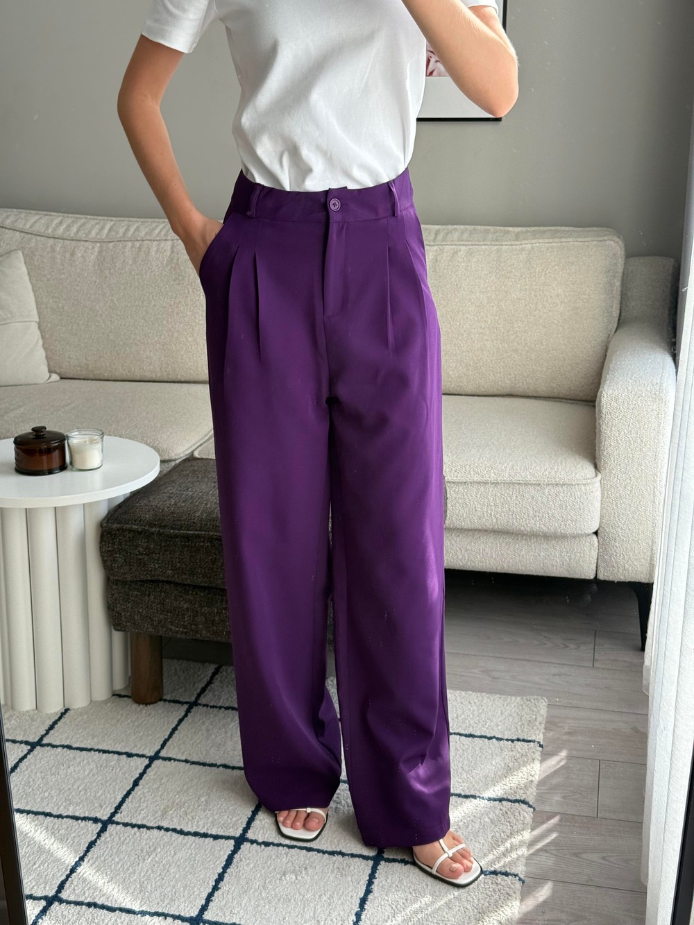 Yüksek Bel Bol Paça Pantalon Mor