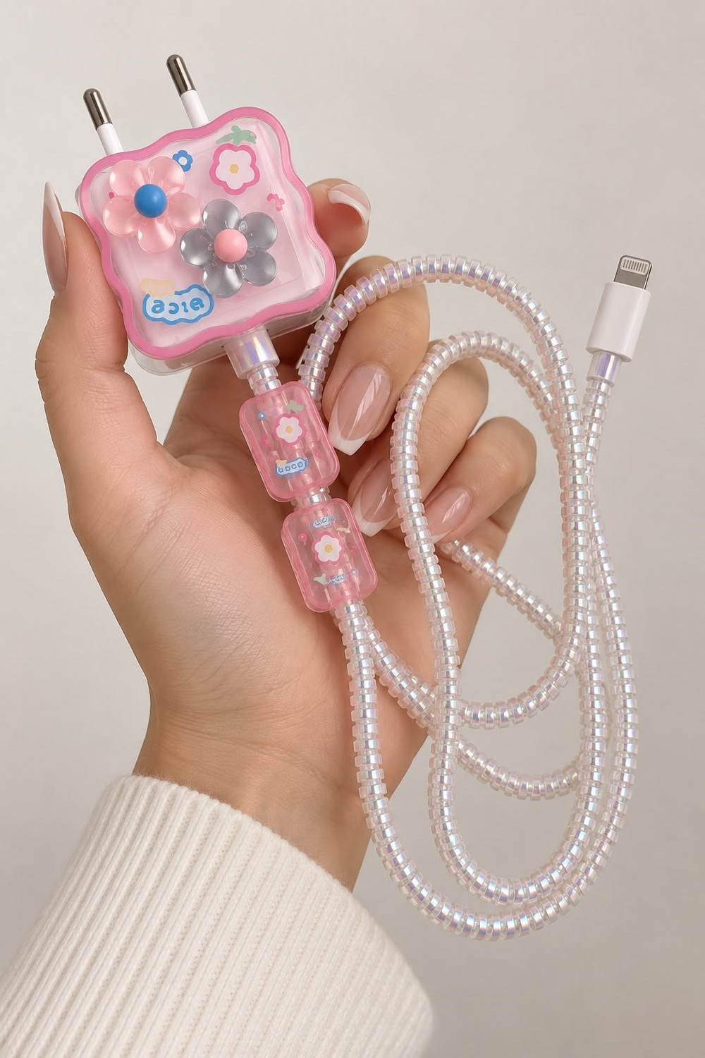 Çiçek Figürlü Şarj Adaptörü Kılıfı Pembe