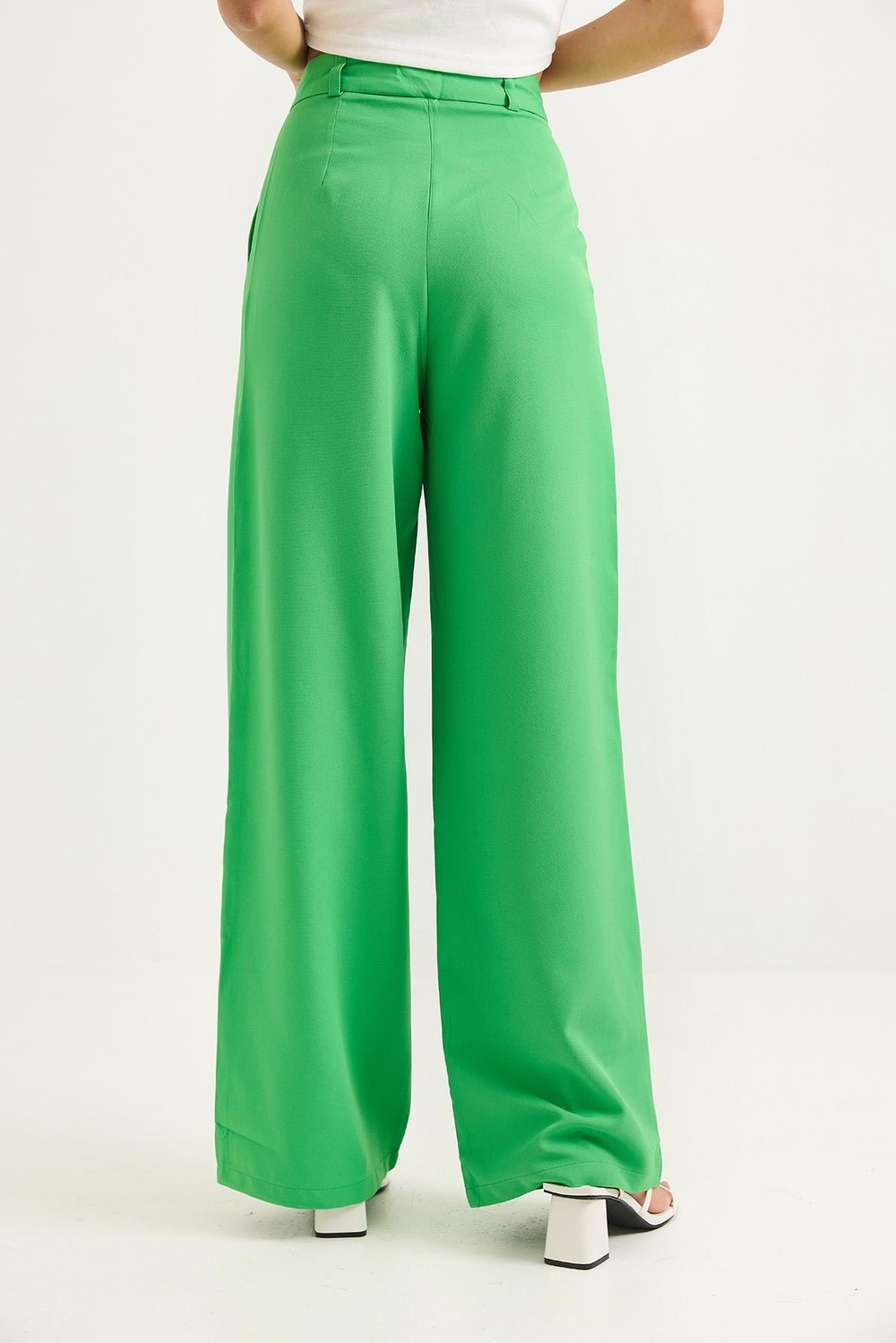 Yüksek Bel Bol Paça Pantalon Yeşil