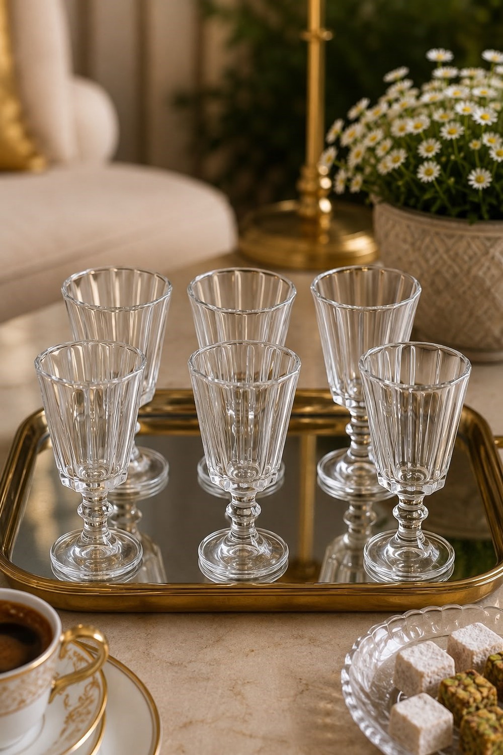 6 lı Kristal Ayaklı Kahve Yanı Bardağı 