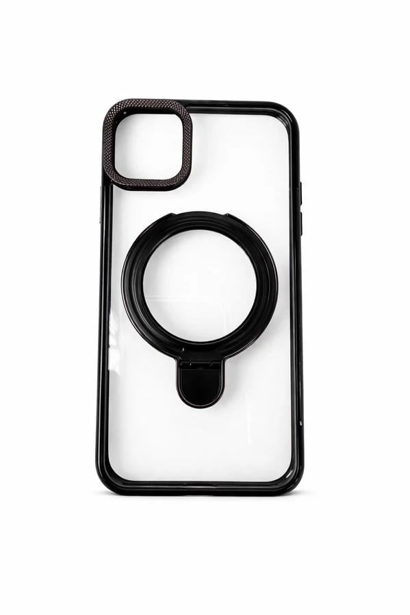 İphone 16 Pro  Uyumlu   Magsafe Dönebilen Halkalı Kılıf Lens Korumalı Şeffaf Siyah