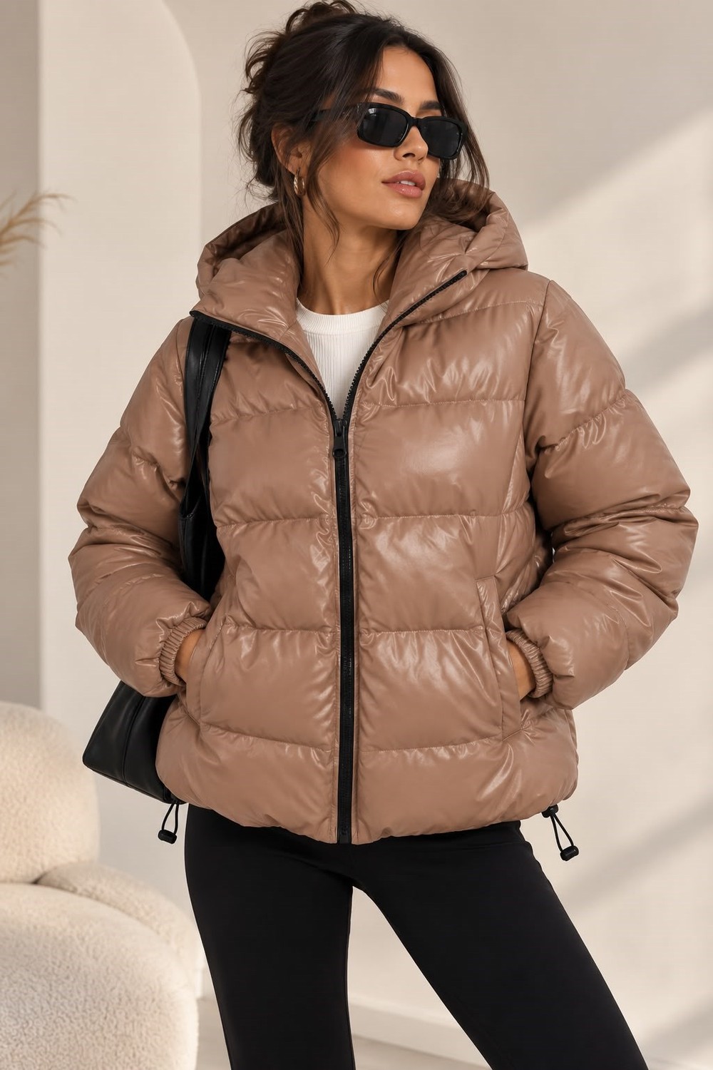 Kadın Bilekleri Kaşkorse Model Deri Kapişonlu  Şişme Pudra