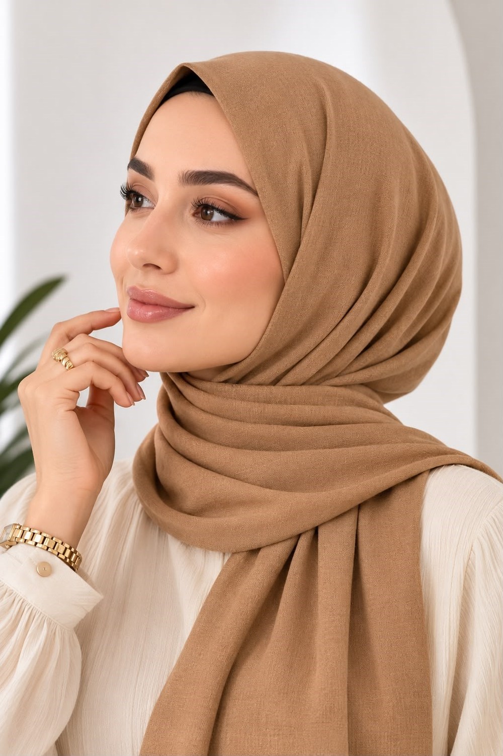 Kadın 180X65 Ölçülü Penye Şal Somon Rengi