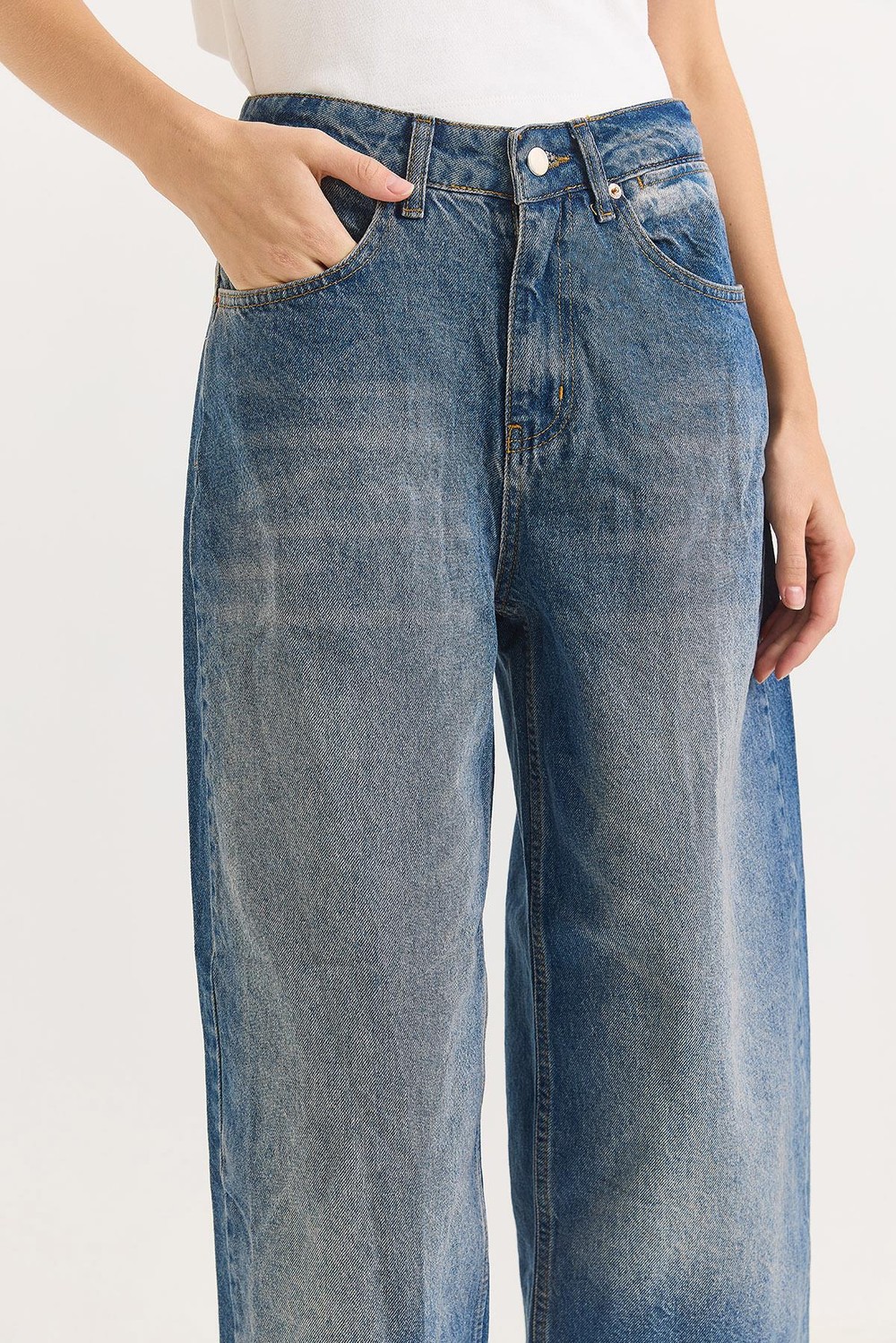 Kadın Bol Kesik Paça Şık Kot Pantalon  Mavi