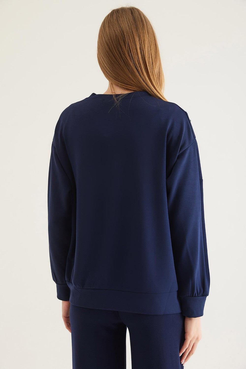Taş Detaylı Modal Sweatshirt Lacivert
