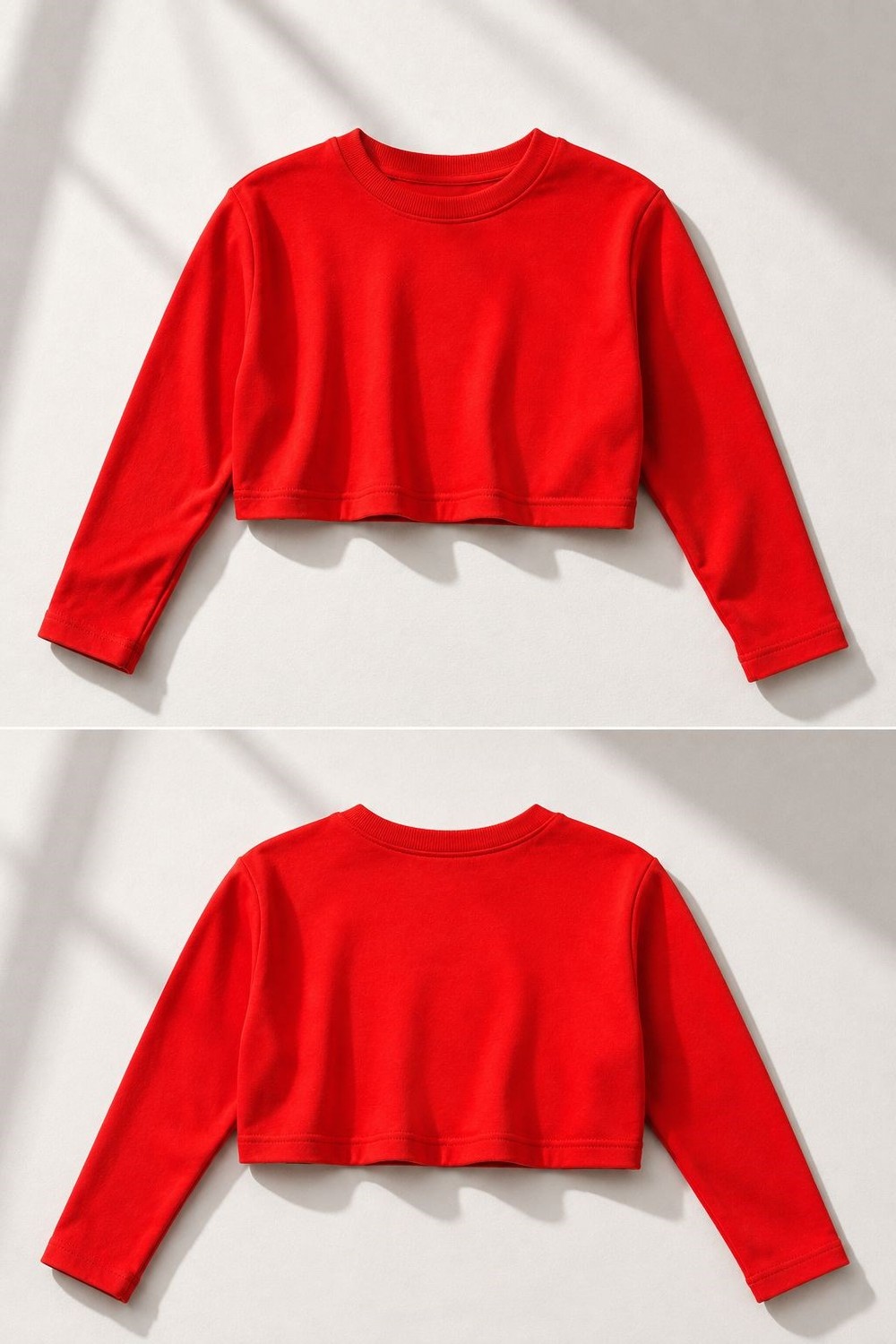 Kadın Bisiklet Yaka İki İplik Crop Sweat Kırmızı 