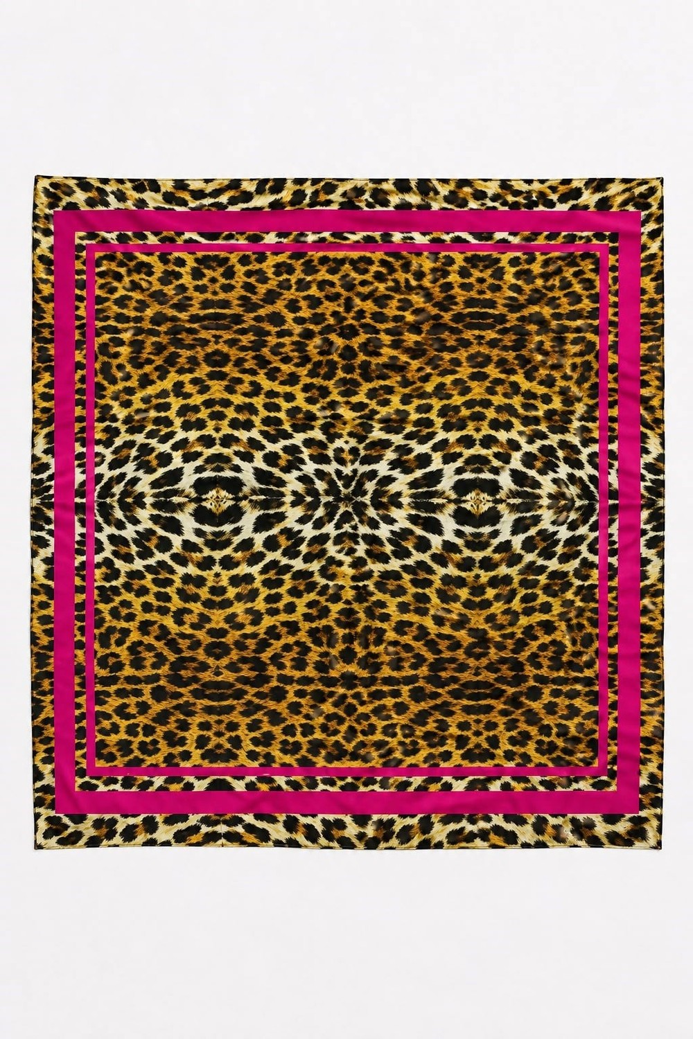 Kadın 45X45 Ölçülü Pembe Detaylı Fular Leopar