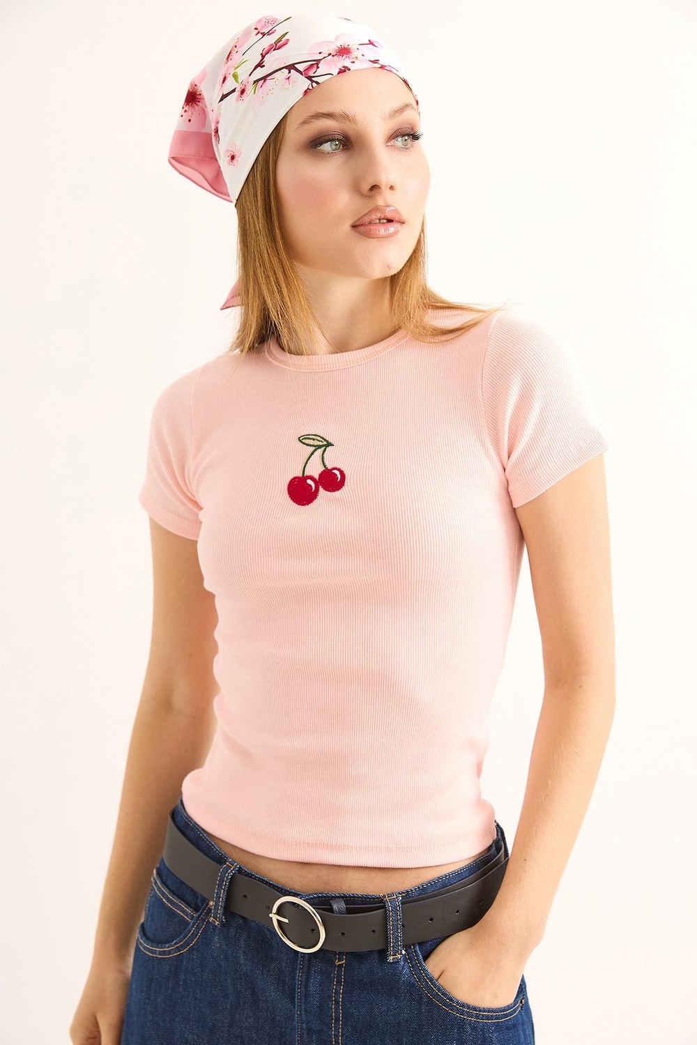 Bisiklet Yaka Kaşkorse Bluz Pembe