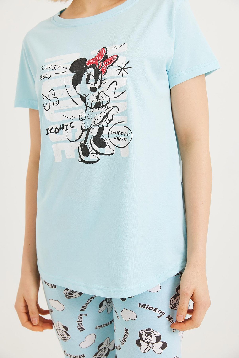 Baskılı Kısa Kol Pijama Takım Mavi