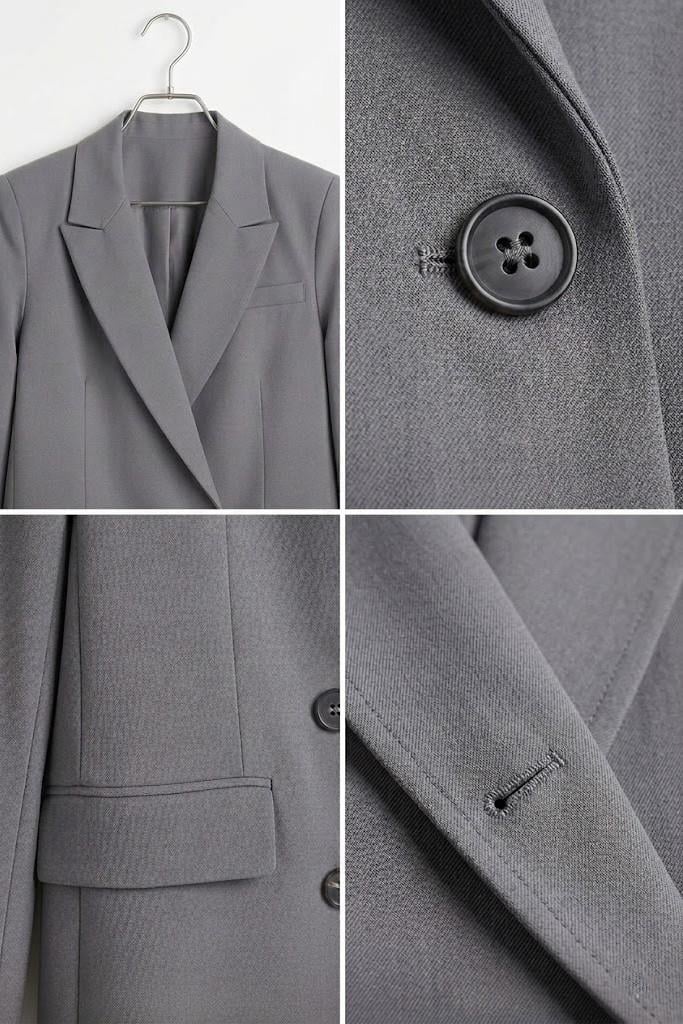 Kadın Kruvaze Yaka Blazer Ceket Gri