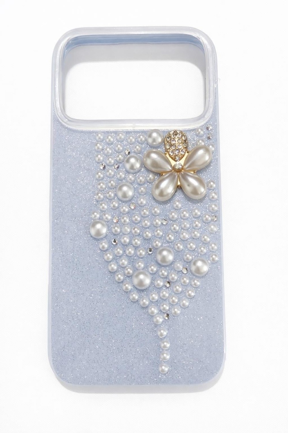 İphone 17 Pro Uyumlu İnci ve Glitter Detaylı Kılıf Mavi