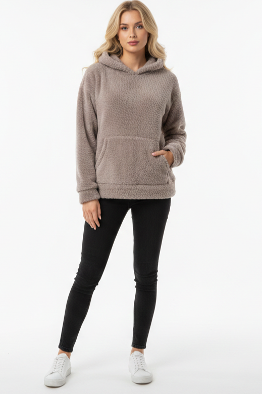 Kadın Kapüşonlu Welsoft Uzun Kollu Füme Sweatshirt