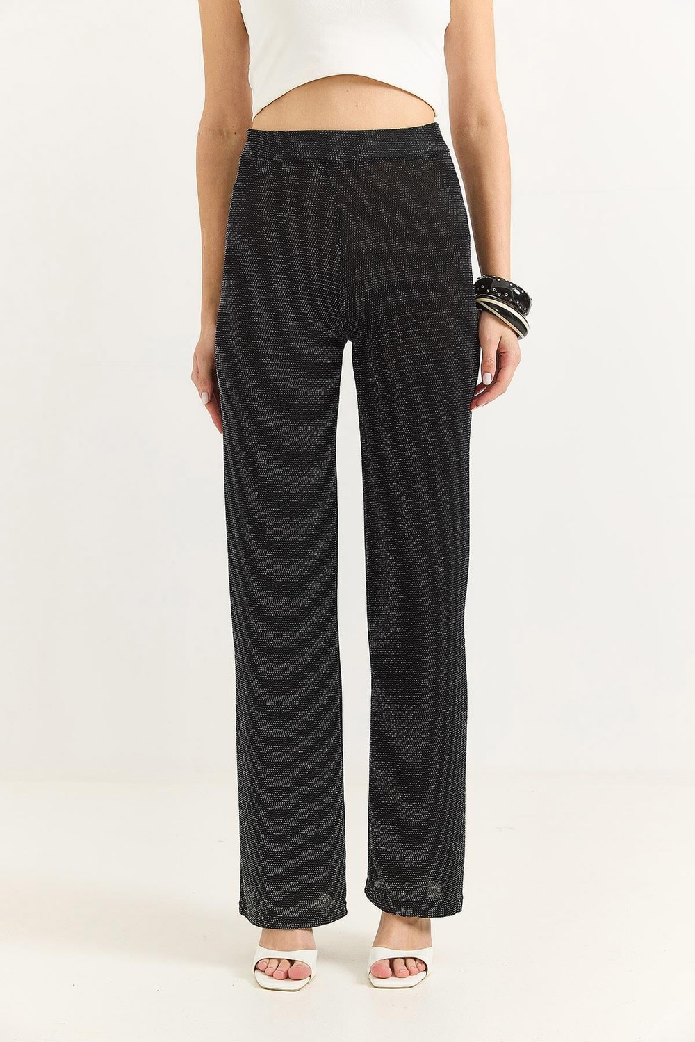 Kadın Bol Dökümlü Simli ŞIK Pantalon Siyah