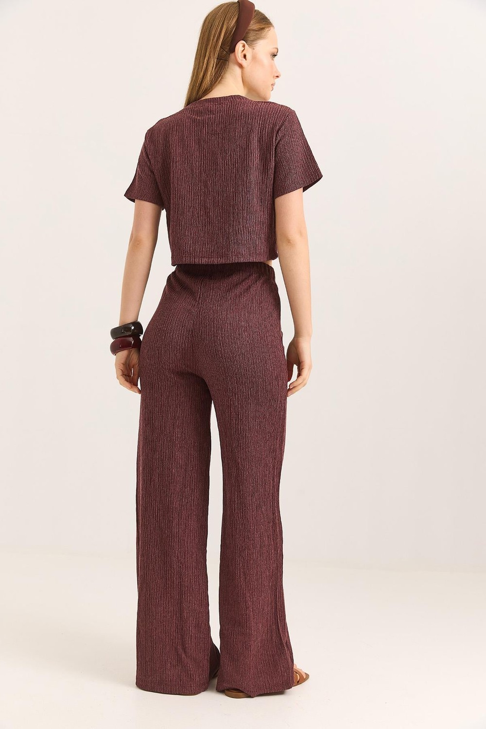 Bürümcük Kumaş İkili Crop Takım  Bordo