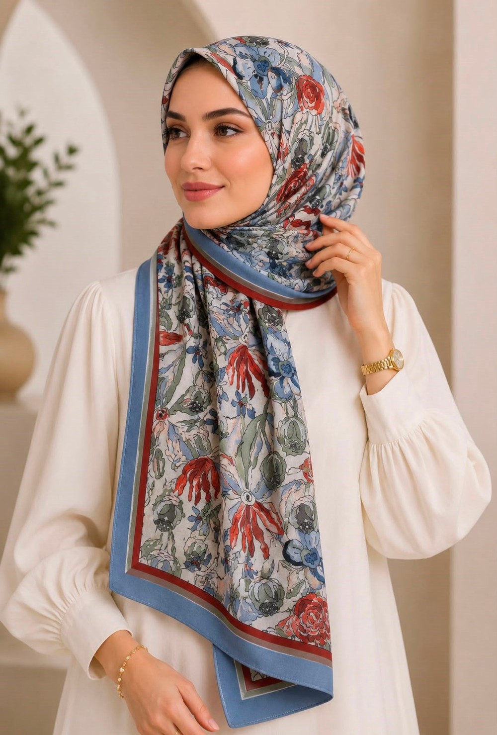 Kadın Soft Çiçekli 180X75 Ölçülü Şal Mavi