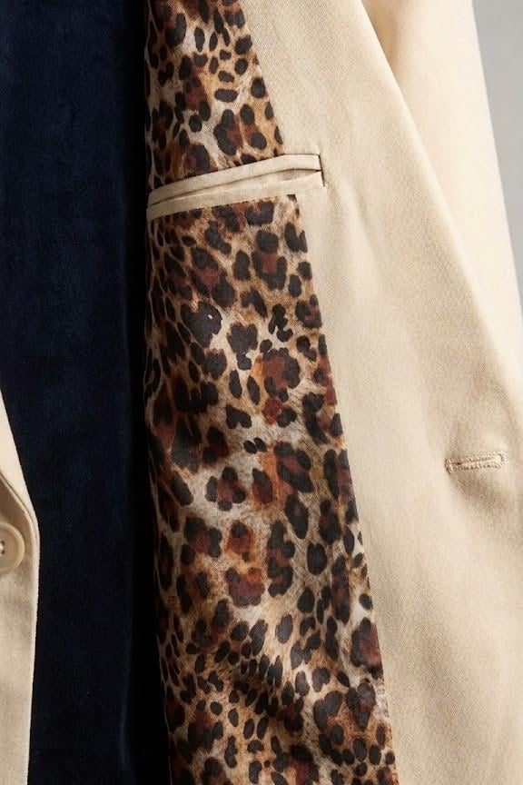 Kadın İç Astarı Leoparlı Tek Düğmeli Ceket Bej