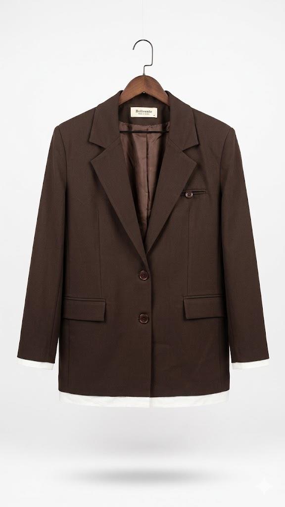 Kadın Altı Garnili Blazer Ceket Kahverengi