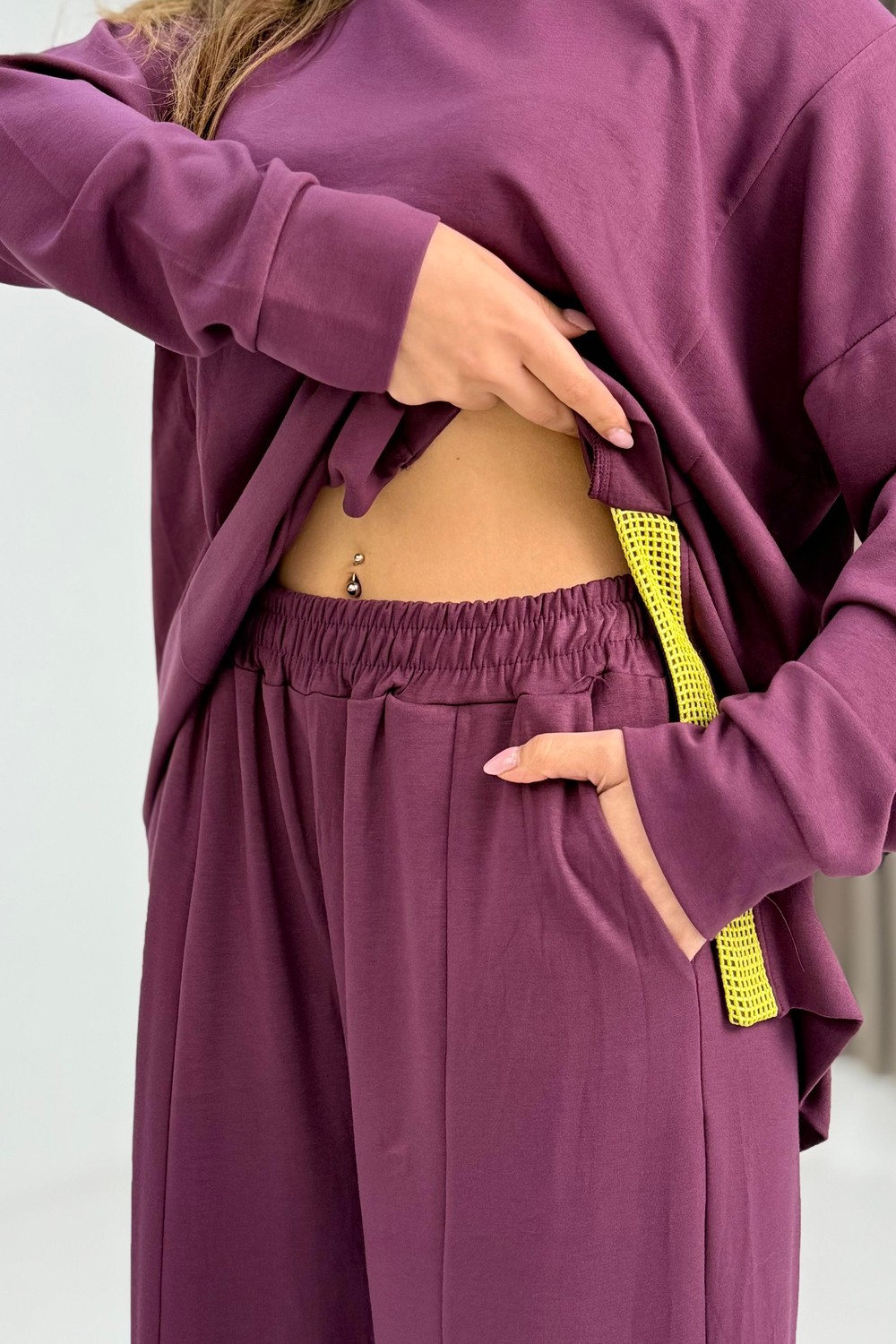 Kadın Paça Detaylı Kapüşonlu Oversize Eşofman Takım Mürdüm