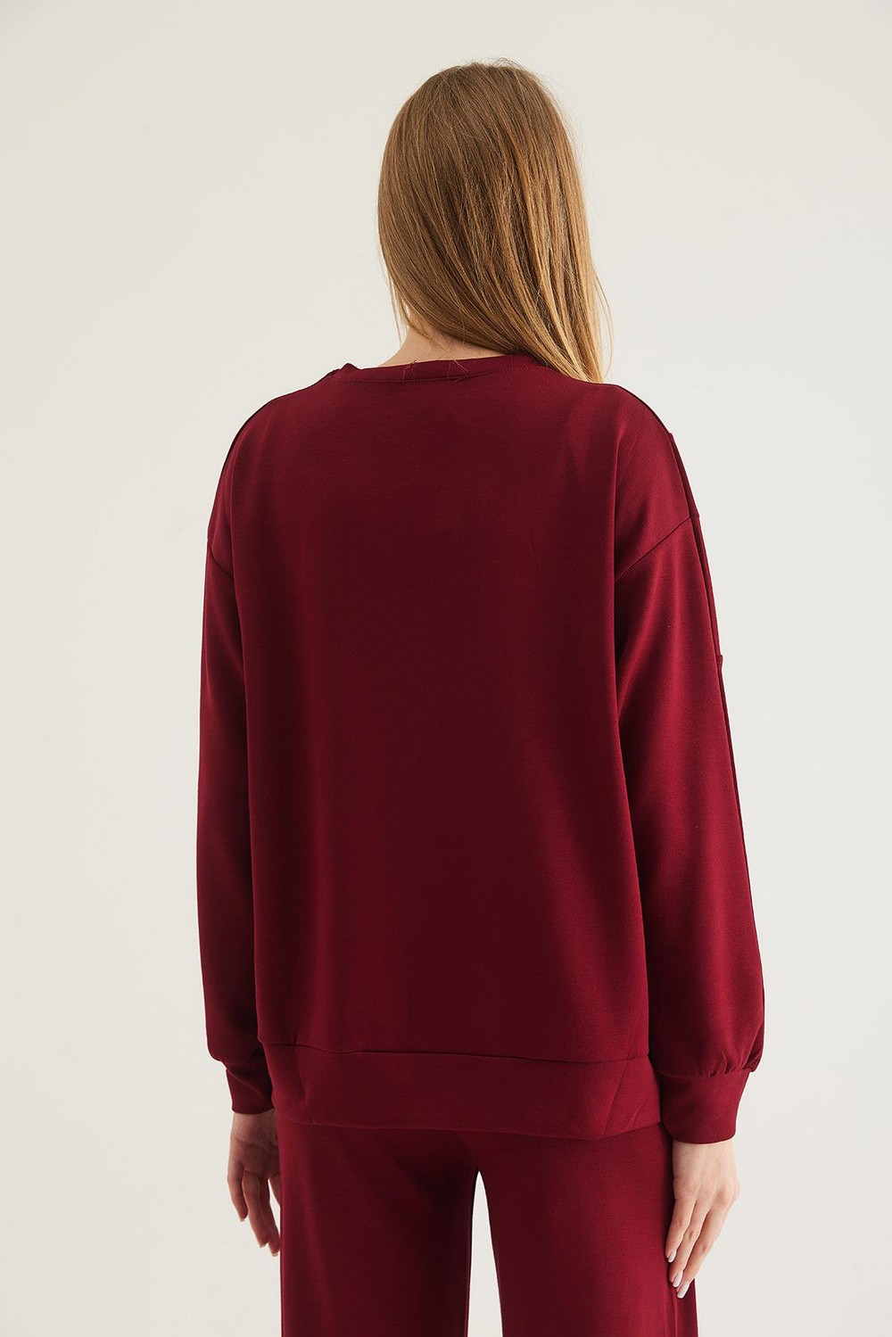 Taş Detaylı Modal Sweatshirt Bordo