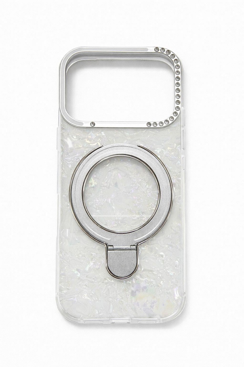 İphone 17 Pro Uyumlu Magsafe Dönebilen Halkalı Kılıf Beyaz