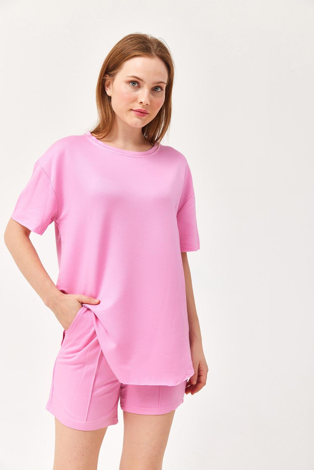 İkili Şortlu Modal Takım Pembe