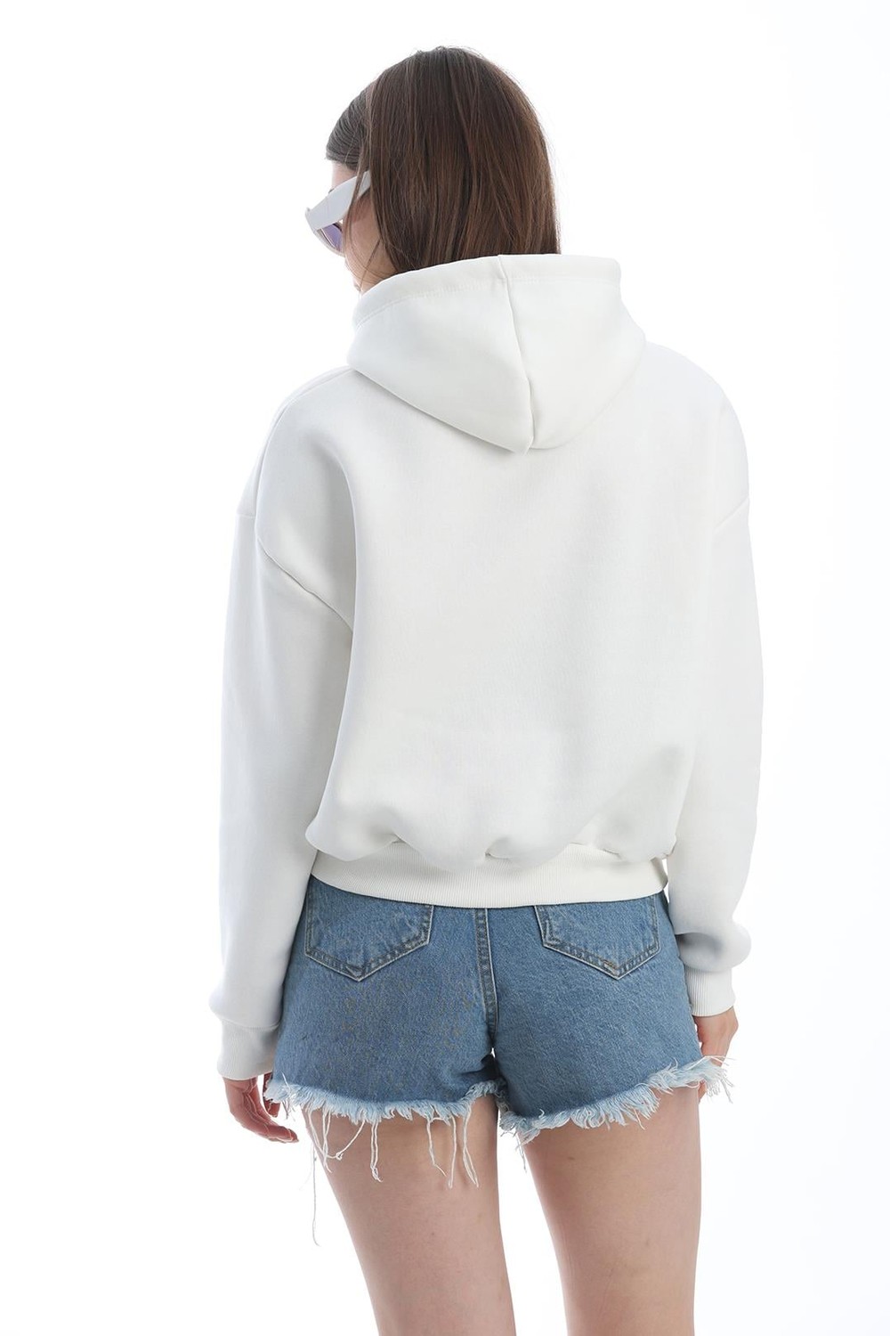 Nakışlı Kapüşonlu Oversize Sweatshirt Beyaz