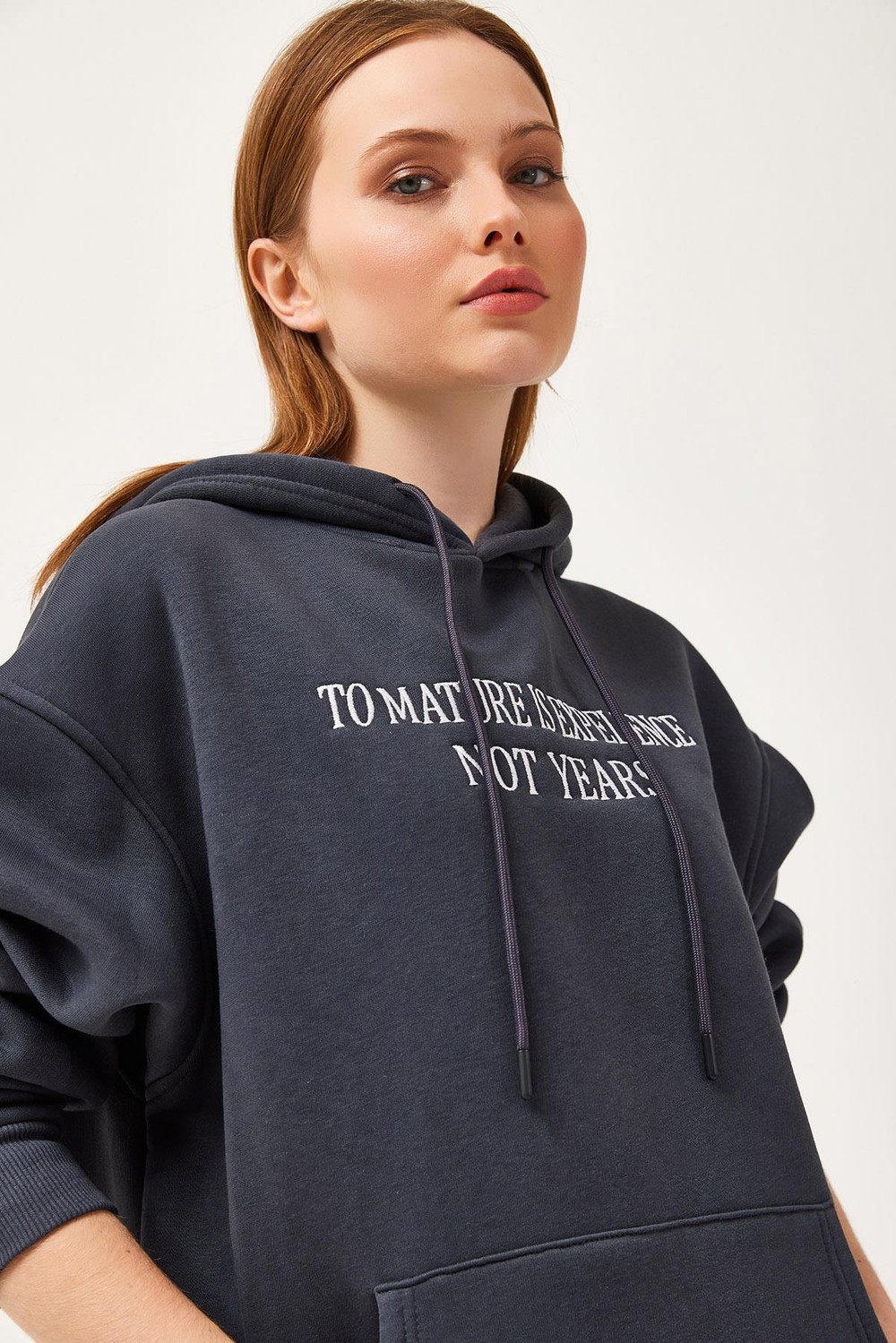 Oversize Kapüşonlu Kanguru Cepli Sweatshirt Antrasit