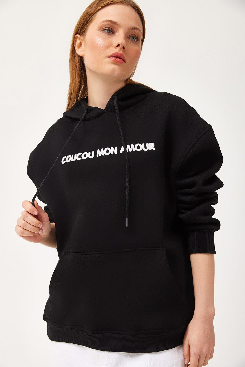 Oversize Kapüşonlu Kanguru Cepli Sweatshirt Siyah