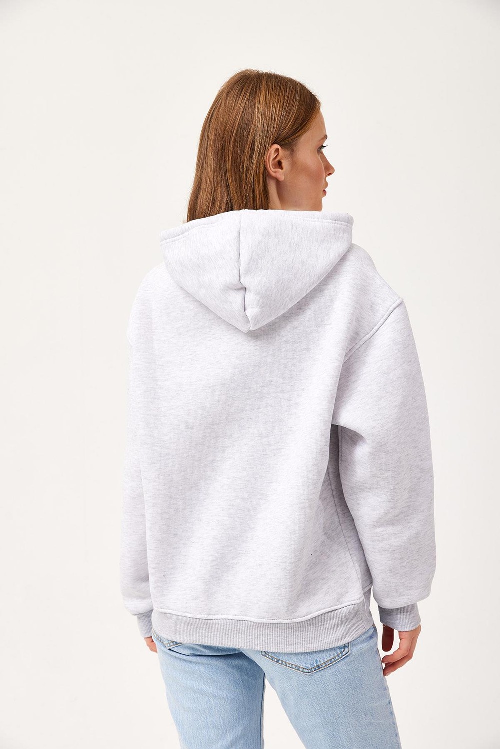 Oversize Kapüşonlu Kanguru Cepli Sweatshirt Gri