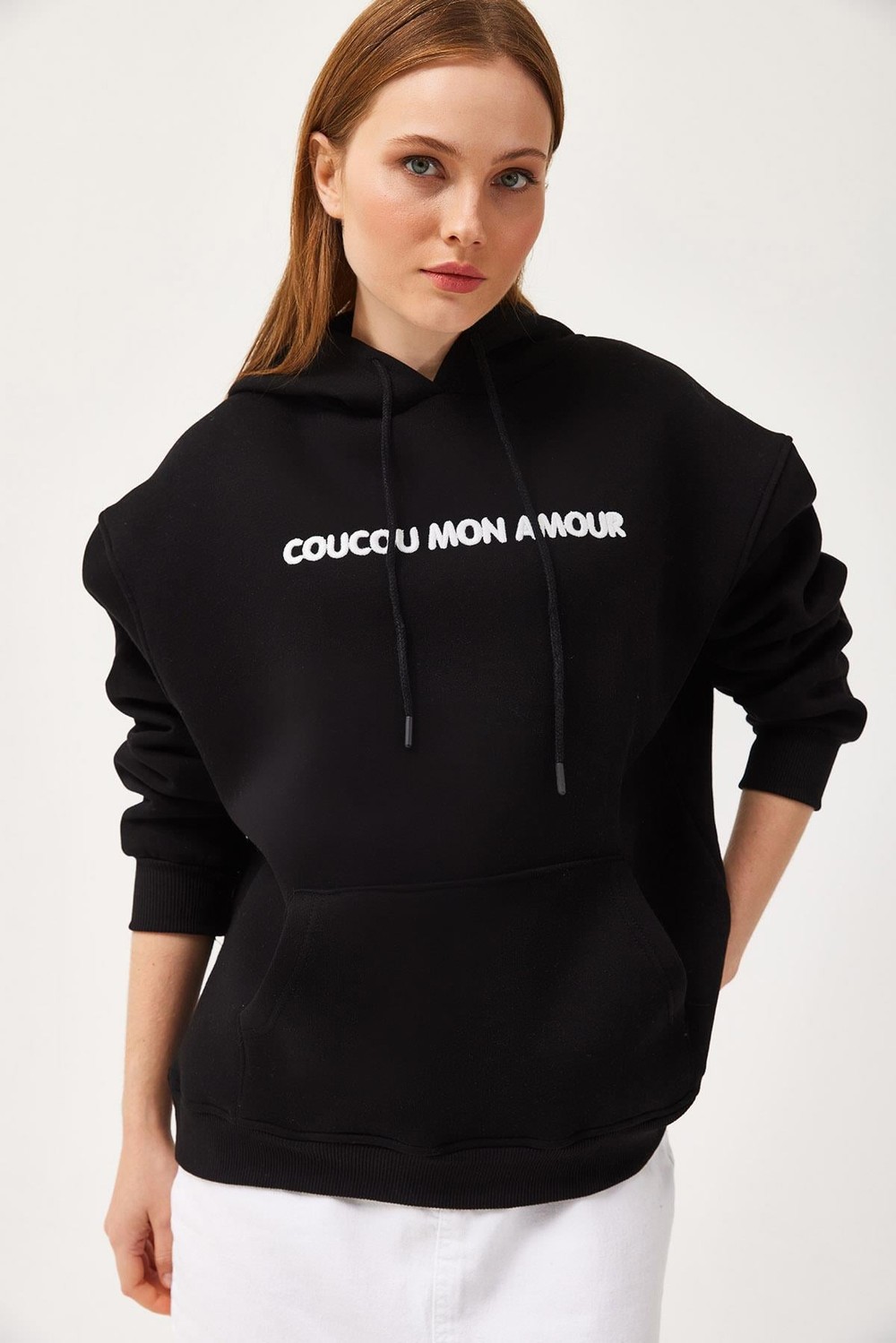 Oversize Kapüşonlu Kanguru Cepli Sweatshirt Siyah