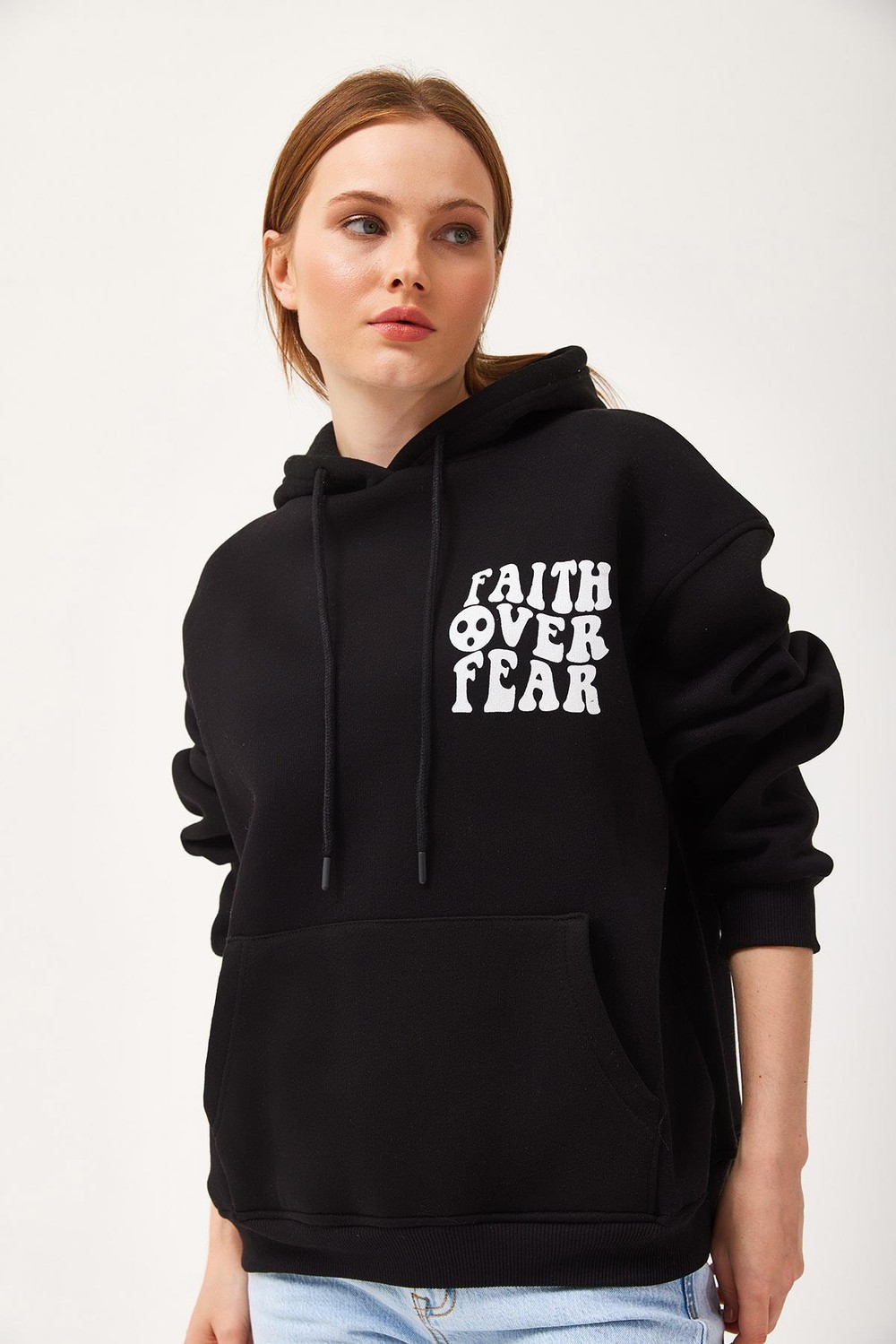 Oversize Kapüşonlu Kanguru Cepli Sweatshirt Siyah