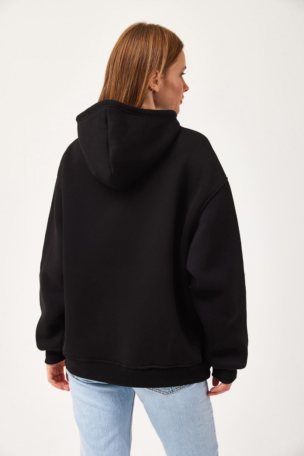 Oversize Kapüşonlu Kanguru Cepli Sweatshirt Siyah