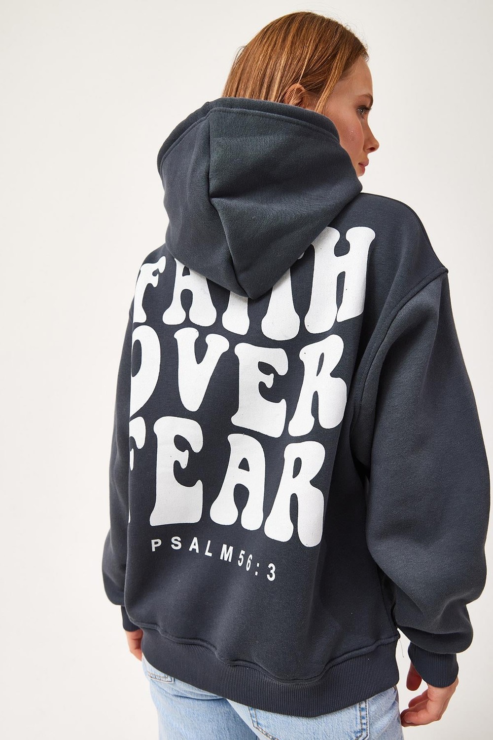 Oversize Kapüşonlu Kanguru Cepli Sweatshirt Antrasit