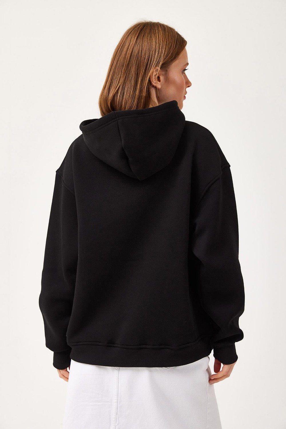 Oversize Kapüşonlu Kanguru Cepli Sweatshirt Siyah