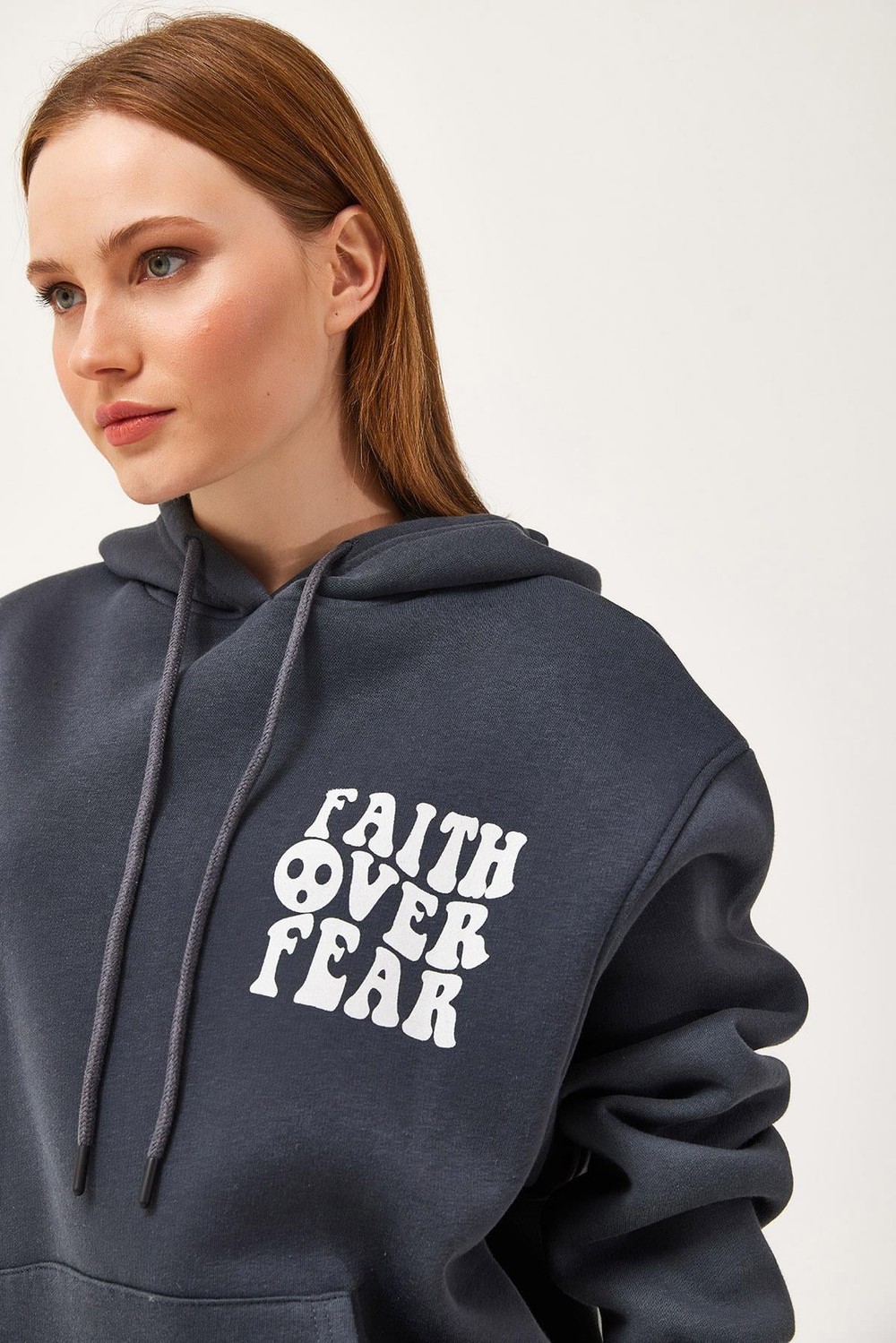 Oversize Kapüşonlu Kanguru Cepli Sweatshirt Antrasit