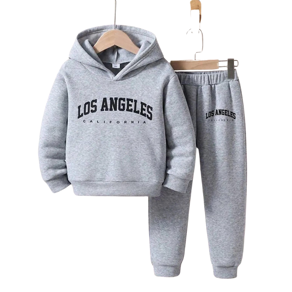 Erkek Çocuk Gri Eşofman Takımı | Los Angeles Baskılı Kapüşonlu 2'li Set