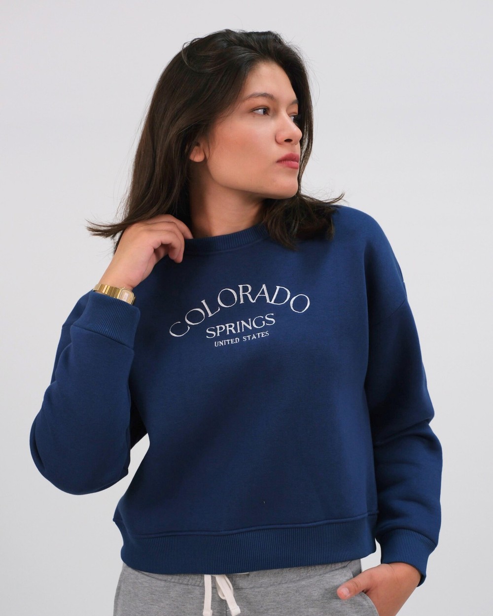  Kadın Nakış Detaylı Üç İplik Şardonlu Sweatshirt