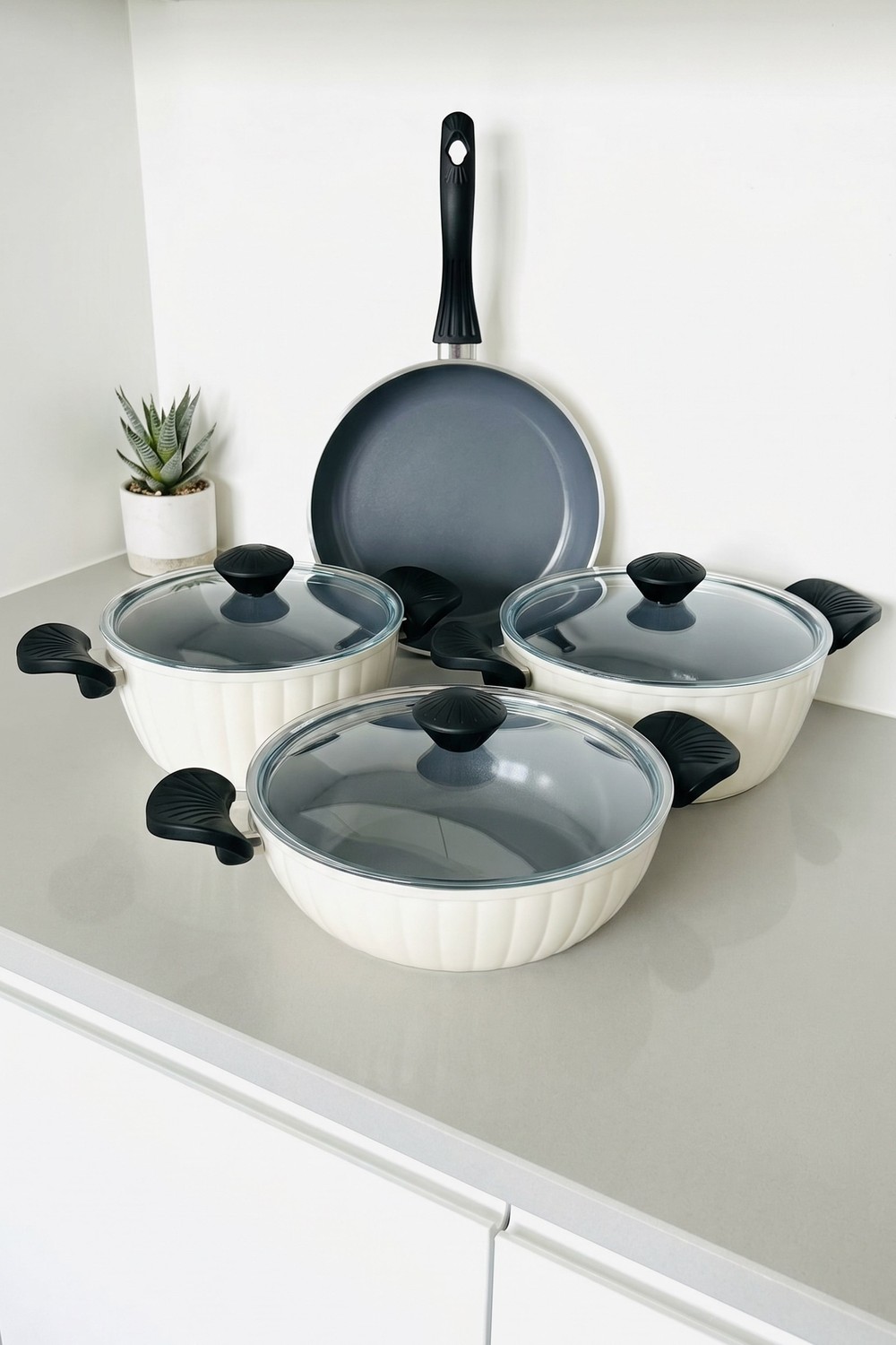 Taç Master Ceramica Dilim 7 Parça Seramik Tencere Seti Beyaz