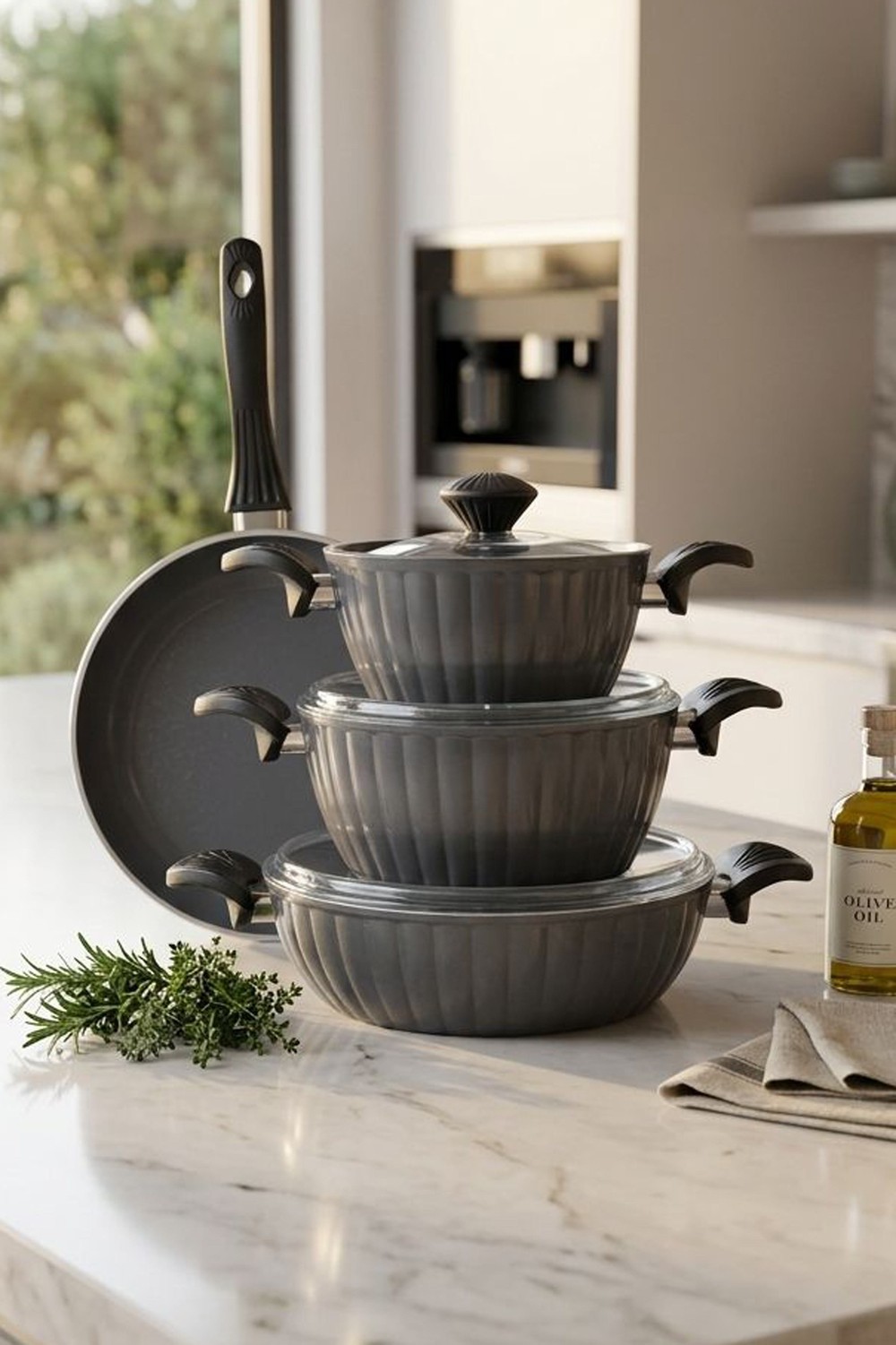 Taç Master Ceramica Dilim 7 Parça Seramik Tencere Seti Gri