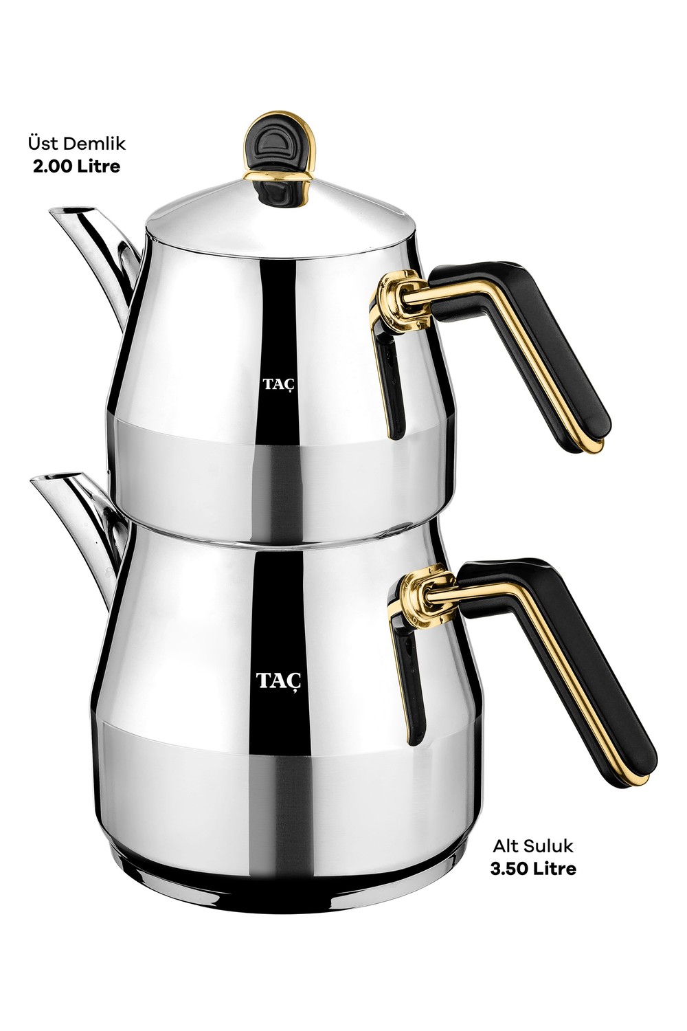 Taç Grossi Jumbo Boy 4 Parça Paslanmaz Çelik Çaydanlık Takımı Gold 2.00-3.50lt