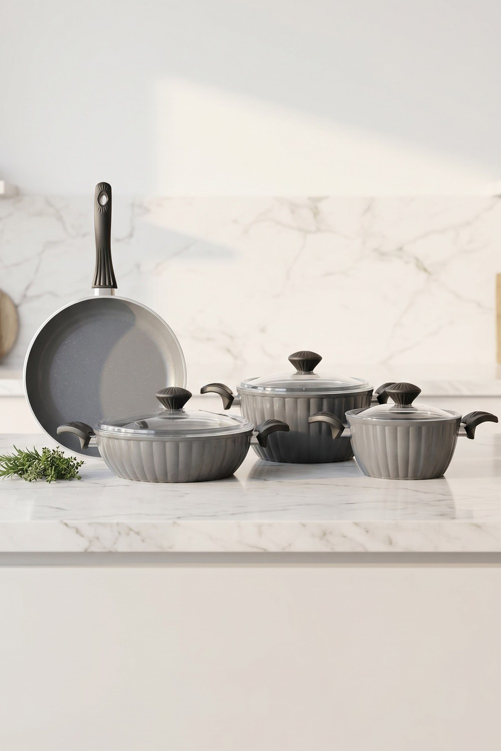 Taç Master Ceramica Dilim 7 Parça Seramik Tencere Seti Gri