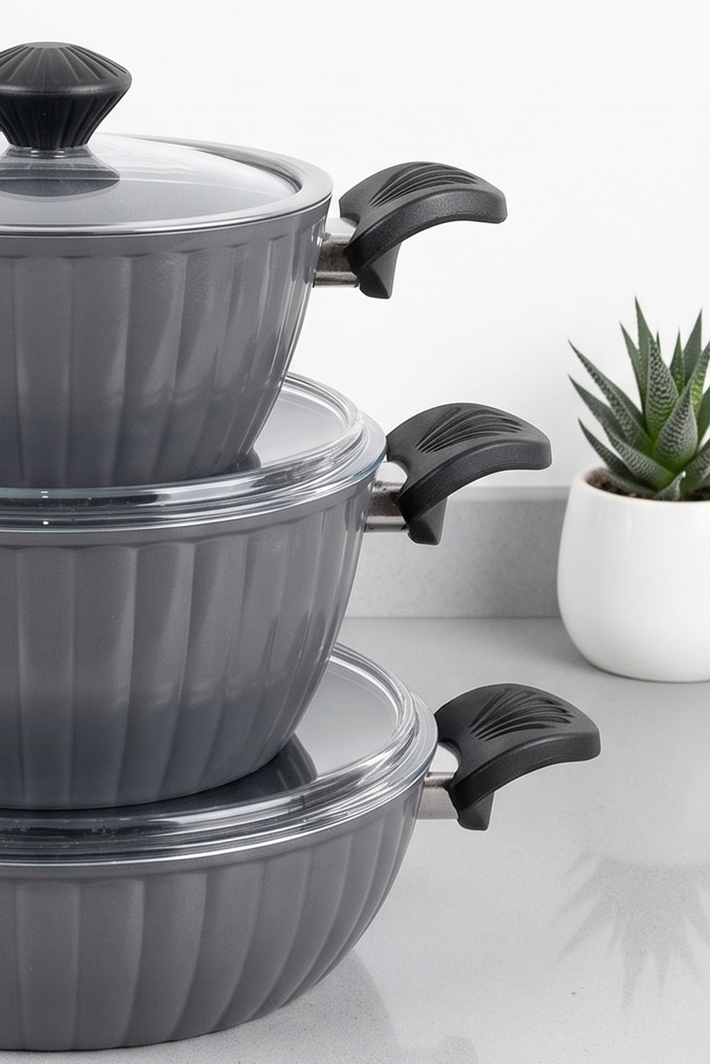 Taç Master Ceramica Dilim 7 Parça Seramik Tencere Seti Gri