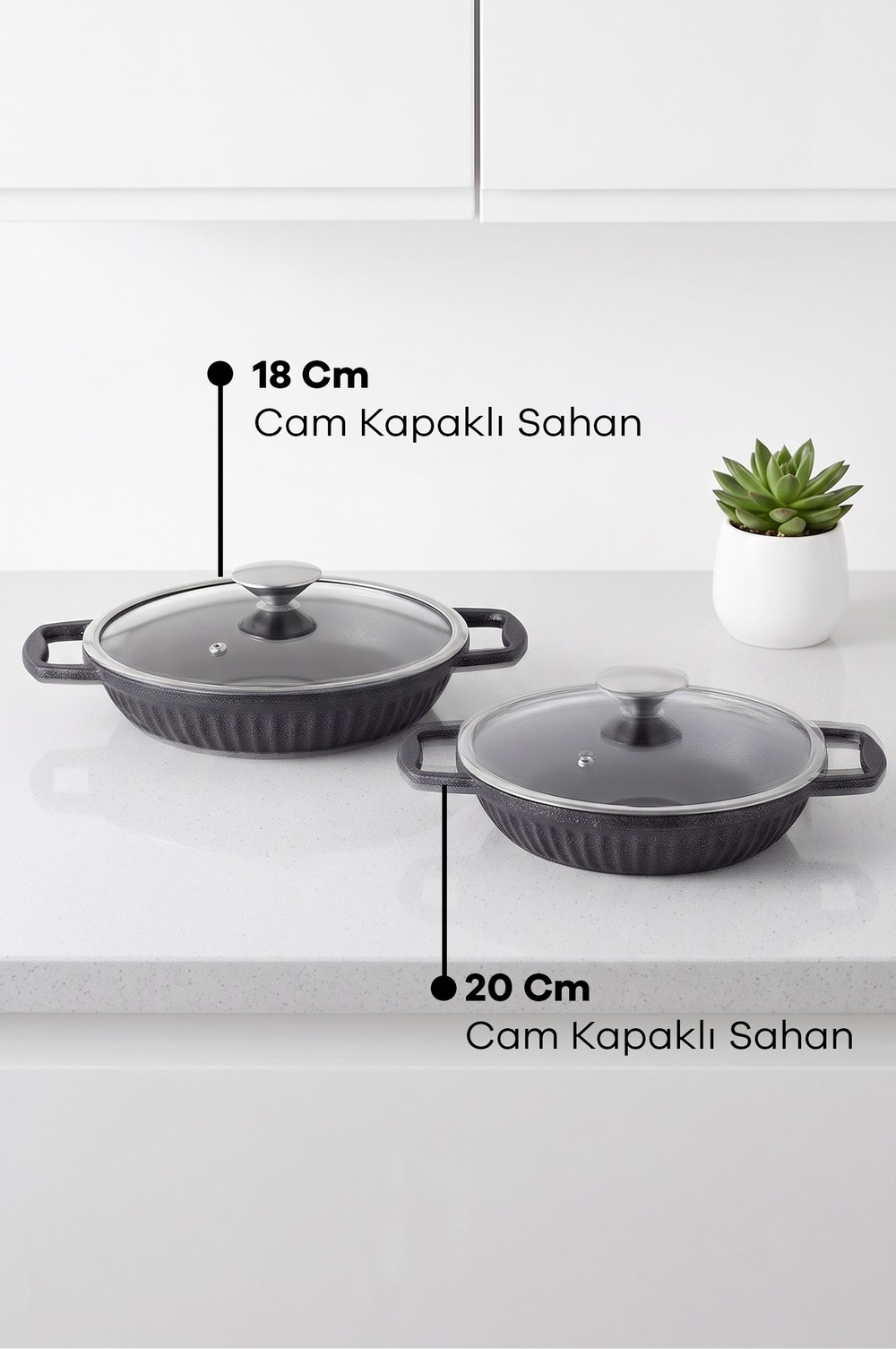 Taç Valeriya Döküm Cam Kapaklı 4 Parça Sahan Seti 18-20 Cm