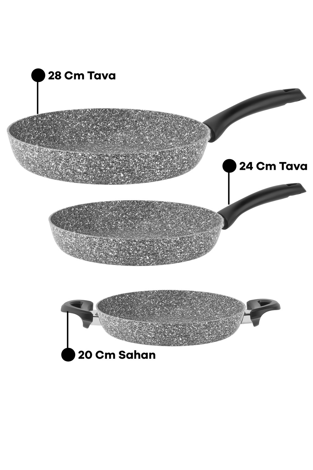 Taç Ultra Granit 3 Parça Tava Sahan Seti (20 Cm Sahan - 24/28 Cm Tava)