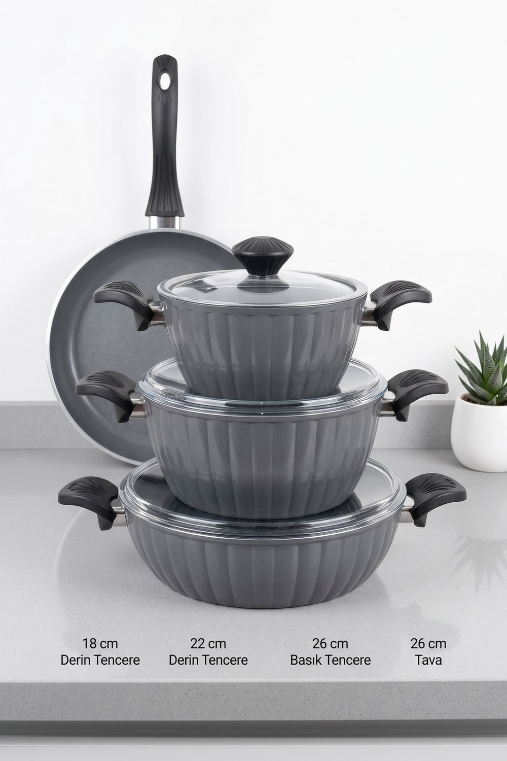 Taç Master Ceramica Dilim 7 Parça Seramik Tencere Seti Gri